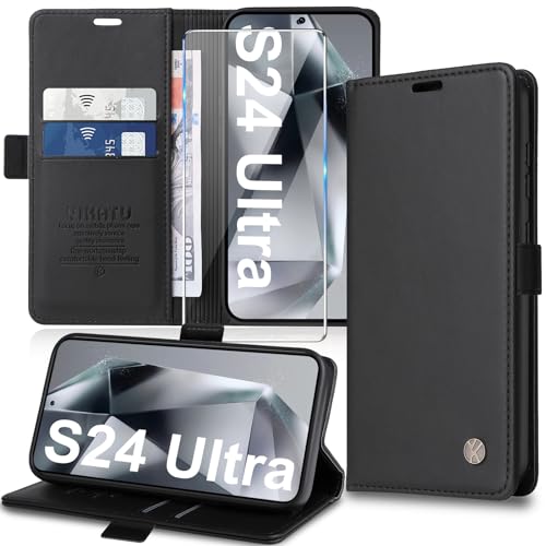 Handyhülle für Samsung Galaxy S24 Ultra Hülle mit S24 Ultra Schutzfolie [Premium PU Leder] Klapphülle Galaxy S24 Ultra Hülle Ständer Kartenfach Flip Case Klappbar Schutzhülle für Samsung S24 Ultra 5G von Migexxkj