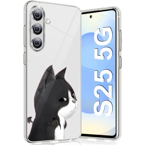 Handyhülle für Samsung Galaxy S25 Hülle mit Marmor Motive Silikon TPU Dünn Handyhülle für Samsung S25 Slim Transparent Soft Bumper Stoßfest Schutzhülle S25 5G Hülle Case Cover ​ (Katze) von Migexxkj