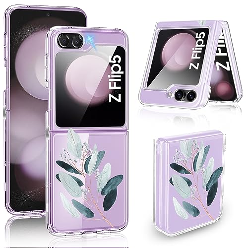 Handyhülle für Samsung Galaxy Z Flip 5 Hülle Blumen Muster Silikon Transparente Ultra Dünn 360 Grad Stoßfest Bumper Flip 5 Schutzhülle für Samsung Z Flip 5 5G Case Cover von Migexxkj