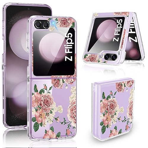 Handyhülle für Samsung Galaxy Z Flip 5 Hülle Blumen Muster Silikon Transparente Ultra Dünn 360 Grad Stoßfest Bumper Flip 5 Schutzhülle für Samsung Z Flip 5 5G Case Cover von Migexxkj