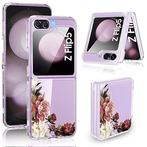 Handyhülle für Samsung Galaxy Z Flip 5 Hülle Blumen Muster Silikon Transparente Ultra Dünn 360 Grad Stoßfest Bumper Flip 5 Schutzhülle für Samsung Z Flip 5 5G Case Cover von Migexxkj