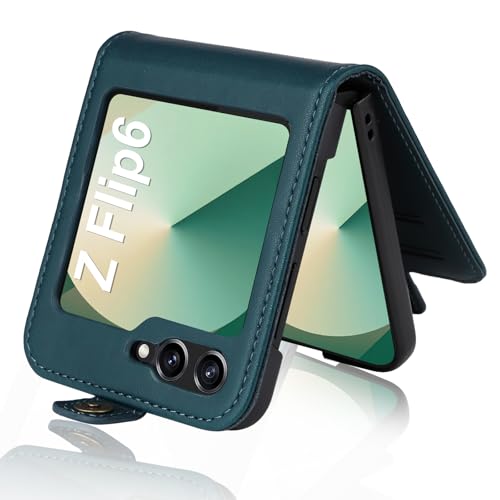 Handyhülle für Samsung Galaxy Z Flip 6 Hülle [Premium PU Leder] Klapphülle Ständer Kartenfach Magnetic Flip Case Cover Etui Tasche Schutzhülle für Samsung Z Flip 6 5G (Grün) von Migexxkj