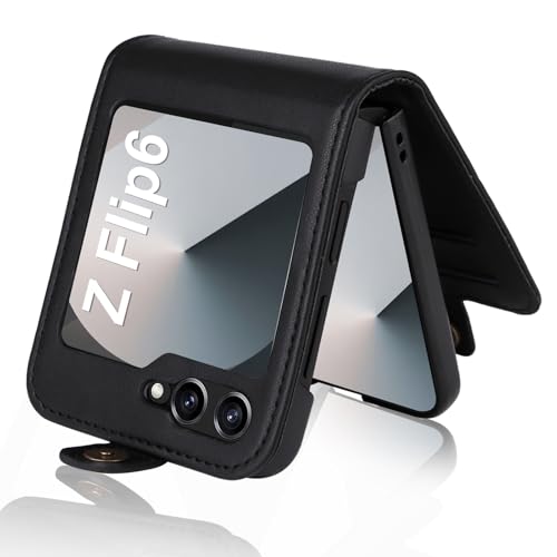 Handyhülle für Samsung Galaxy Z Flip 6 Hülle [Premium PU Leder] Klapphülle Ständer Kartenfach Magnetic Flip Case Cover Etui Tasche Schutzhülle für Samsung Z Flip 6 5G (Schwarz) von Migexxkj