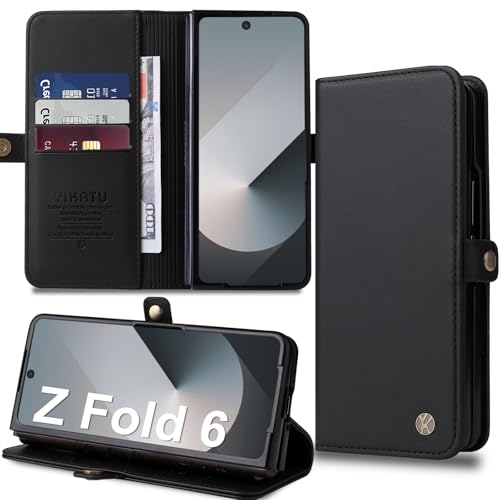 Handyhülle für Samsung Galaxy Z Fold 6 Hülle [Premium PU Leder] Klapphülle Ständer Kartenfach Magnetic Flip Case Cover Etui Tasche Schutzhülle für Samsung Z Fold 6 5G (Schwarz) von Migexxkj