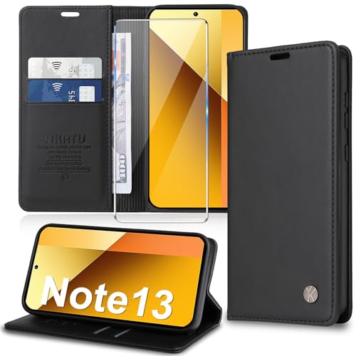 Handyhülle für Xiaomi Redmi Note 13 5G Hülle mit Schutzfolie [Premium PU Leder] Klapphülle für Redmi Note 13 5G Hülle Ständer Kartenfach Flip Case Klappbar Schutzhülle für Redmi Note 13 5G (Black) von Migexxkj