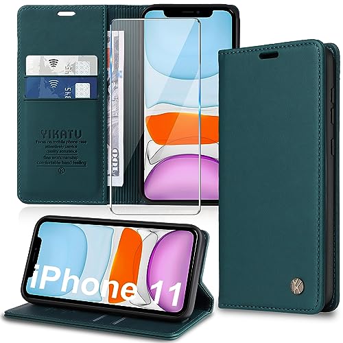 Handyhülle für iPhone 11 Hülle [mit Schutzfolie][Premium PU Leder] Klapphülle Ständer Kartenfach Magnetic Flip Case Cover Etui Tasche Schutzhülle für iPhone 11 6.1“ (Green) von Migexxkj