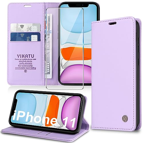 Handyhülle für iPhone 11 Hülle [mit Schutzfolie][Premium PU Leder] Klapphülle Ständer Kartenfach Magnetic Flip Case Cover Etui Tasche Schutzhülle für iPhone 11 6.1“ (Purple) von Migexxkj