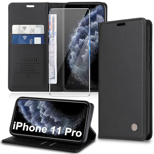 Handyhülle für iPhone 11 Pro Hülle [mit Schutzfolie][Premium PU Leder] Klapphülle Kartenfach Magnetic Ständer Flip Case Cover Etui Tasche Schutzhülle für iPhone 11 Pro 5.8“ (Black) von Migexxkj