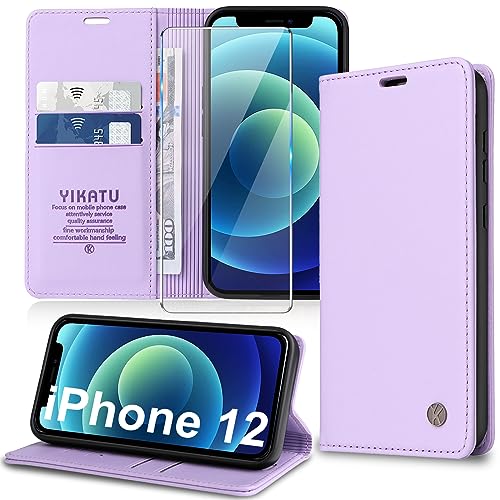 Handyhülle für iPhone 12/12 Pro Hülle [mit Schutzfolie][Premium PU Leder] Klapphülle Kartenfach Magnetic Ständer Flip Case Cover Etui Tasche Schutzhülle für iPhone 12/12 Pro 6.1“ (Purple) von Migexxkj