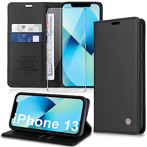 Handyhülle für iPhone 13 Hülle [mit Schutzfolie][Premium PU Leder] Klapphülle Ständer Kartenfach Magnetic Flip Case Cover Etui Tasche Schutzhülle für iPhone 13 6.1“ von Migexxkj