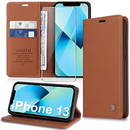 Handyhülle für iPhone 13 Hülle [mit Schutzfolie][Premium PU Leder] Klapphülle Ständer Kartenfach Magnetic Flip Case Cover Etui Tasche Schutzhülle für iPhone 13 6.1“ von Migexxkj