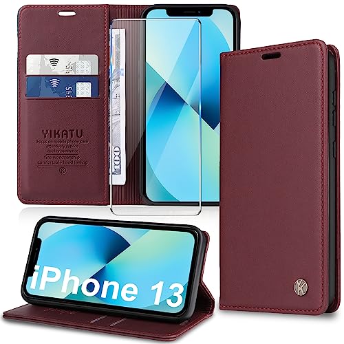 Handyhülle für iPhone 13 Hülle [mit Schutzfolie][Premium PU Leder] Klapphülle Ständer Kartenfach Magnetic Flip Case Cover Etui Tasche Schutzhülle für iPhone 13 6.1“ von Migexxkj