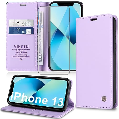 Handyhülle für iPhone 13 Hülle [mit Schutzfolie][Premium PU Leder] Klapphülle Ständer Kartenfach Magnetic Flip Case Cover Etui Tasche Schutzhülle für iPhone 13 6.1“ von Migexxkj