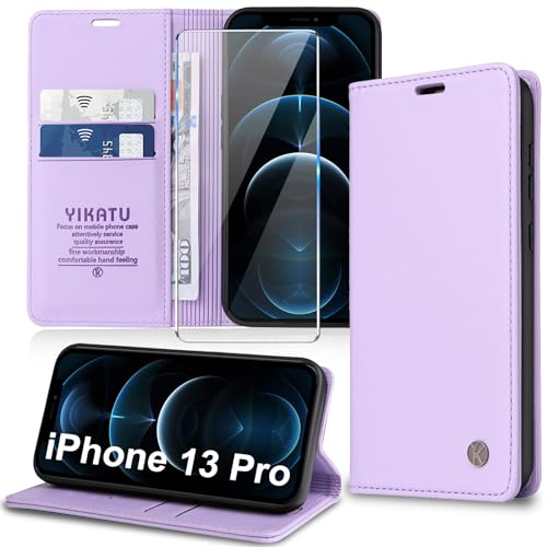 Handyhülle für iPhone 13 Pro Hülle [mit Schutzfolie][Premium PU Leder] Klapphülle Kartenfach Magnetic Ständer Flip Case Cover Etui Tasche Schutzhülle für iPhone 13 Pro 6.1“ (Purple) von Migexxkj