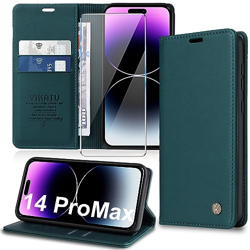 Handyhülle für iPhone 14 Pro Max Hülle [mit Schutzfolie][Premium PU Leder] Klapphülle Ständer Kartenfach Magnetic Flip Case Cover Etui Tasche Schutzhülle für iPhone 14 Pro Max 6.7“ (Green) von Migexxkj