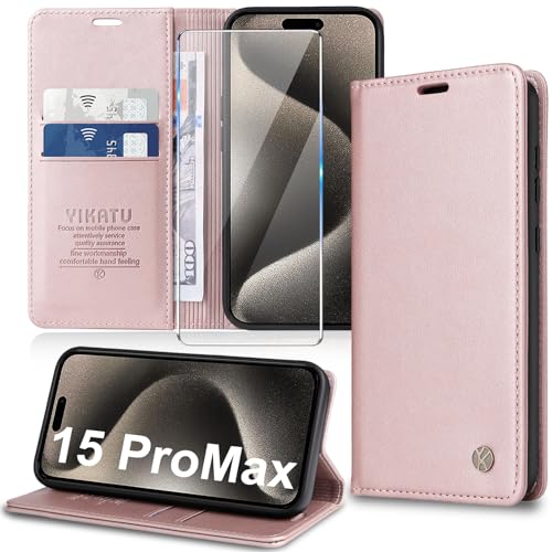 Handyhülle für iPhone 15 Pro Max Hülle [mit Schutzfolie][Premium PU Leder] Klapphülle Kartenfach Magnetic Ständer Flip Case Cover Etui Tasche Schutzhülle für iPhone 15 Pro Max 6.7“ von Migexxkj