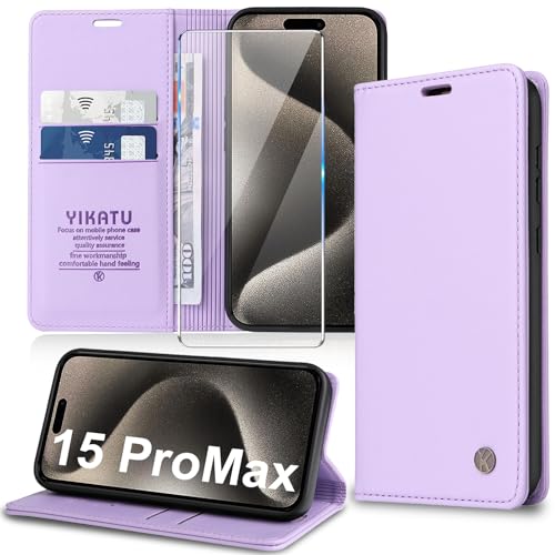 Handyhülle für iPhone 15 Pro Max Hülle [mit Schutzfolie][Premium PU Leder] Klapphülle Kartenfach Magnetic Ständer Flip Case Cover Etui Tasche Schutzhülle für iPhone 15 Pro Max 6.7“ von Migexxkj