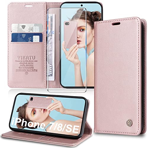 Handyhülle für iPhone SE 2020/2022 Hülle,iPhone 8/7 Hülle [mit Schutzfolie][Premium PU Leder] Klapphülle Ständer Kartenfach Magnetic Flip Case Cover Etui Tasche Schutzhülle für iPhone SE 2022/2020/8/7 von Migexxkj