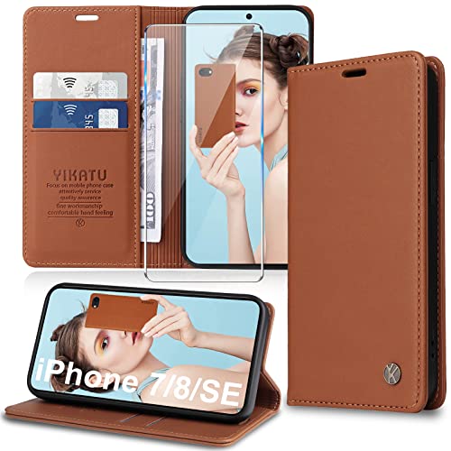 Handyhülle für iPhone SE 2020/2022 Hülle,iPhone 8/7 Hülle [mit Schutzfolie][Premium PU Leder] Klapphülle Ständer Kartenfach Magnetic Flip Case Cover Etui Tasche Schutzhülle für iPhone SE 2022/2020/8/7 von Migexxkj