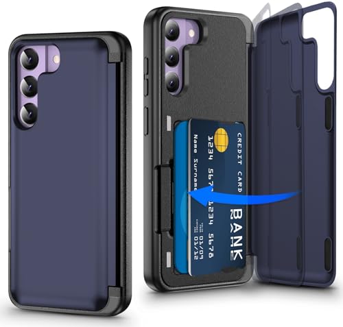 Migexxkj Schutzhülle für Samsung Galaxy S21, mit Kartenhalter und Ständer, Kameraschutz, Brieftaschenhülle für Samsung Galaxy S21, Militärqualität, stoßfest, 5G, 15,7 cm (6,2 Zoll), Blau von Migexxkj