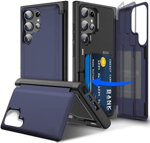 Migexxkj Schutzhülle für Samsung Galaxy S22 Ultra mit Kartenhalter und Ständer, Kameraschutz, Brieftaschenhülle für Galaxy S22, Militärqualität, stoßfest, 17,3 cm (6,8 Zoll), Blau von Migexxkj