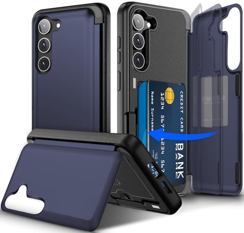 Migexxkj Schutzhülle für Samsung Galaxy S23 mit Kartenhalter und Ständer, Kameraschutz, Schutzhülle für Samsung Galaxy S23, Militärqualität, stoßfest, 5G, 15,5 cm (6,1 Zoll), Blau von Migexxkj