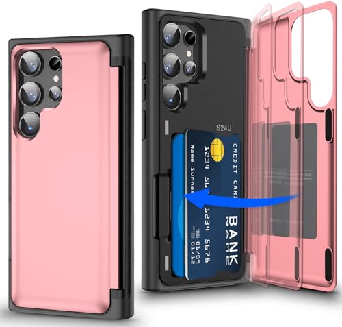 Migexxkj Schutzhülle für Samsung Galaxy S24 Ultra mit Kartenhalter und Ständer, Kameraschutz, Brieftaschenhülle für Galaxy S24, Militärqualität, stoßfest, 17,3 cm (6,8 Zoll), Rosa von Migexxkj