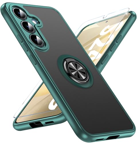 Migexxkj für Samsung Galaxy S24 Hülle Matt mit Schutzfolie, Handyhülle für Samsung Galaxy S24 mit 360° Magnetischer Drehbarer Ständer für Samsung S24 5G Schutzhülle Case Cover (Grün) von Migexxkj