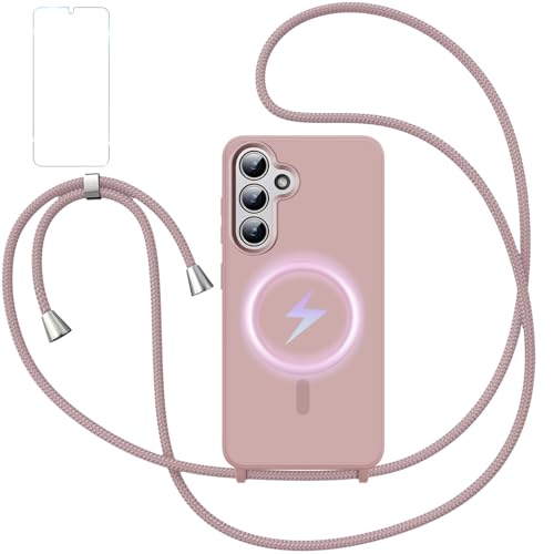 Migexxkj für Samsung Galaxy S25 Hülle mit Band mit 1 Stück Schutzfolie, Magnetisch Handyhülle für Samsung S25 für Mag-Safe Soft TPU Silikon Case Ultra Dünn Microfiber Handykette Kette Kordel (Rosa) Migexxkj für Samsung Galaxy S25 Hülle mit Band mit 1 Stück Schutzfolie, Magnetisch Handyhülle für Samsung S25 für Mag-Safe Soft TPU Silikon Case Ultra Dünn Microfiber Handykette Kette Kordel (Rosa) von Migexxkj