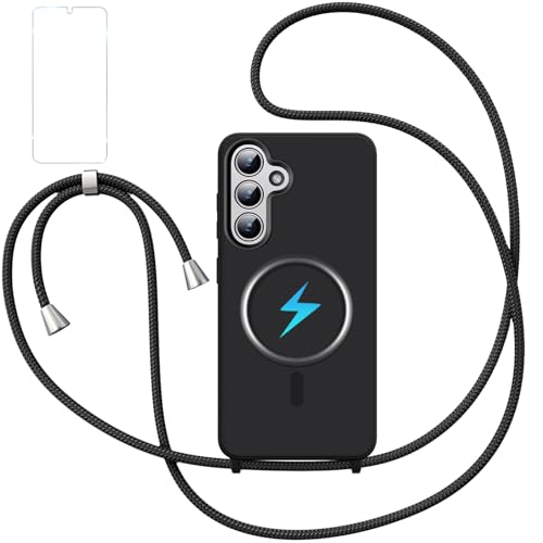 Migexxkj für Samsung Galaxy S25 Hülle mit Band mit 1 Stück Schutzfolie, Magnetisch Handyhülle für Samsung S25 für Mag-Safe Soft TPU Silikon Case Ultra Dünn Microfiber Handykette Kette Kordel (Schwarz) Migexxkj für Samsung Galaxy S25 Hülle mit Band mit 1 Stück Schutzfolie, Magnetisch Handyhülle für Samsung S25 für Mag-Safe Soft TPU Silikon Case Ultra Dünn Microfiber Handykette Kette Kordel (Schwarz) von Migexxkj