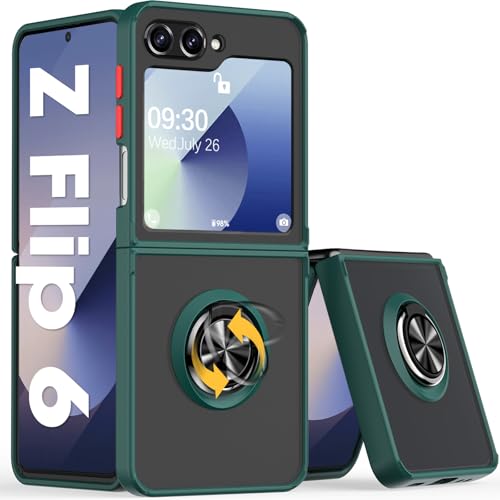 Migexxkj für Samsung Galaxy Z Flip 6 Hülle Matt mit Schutzfolie, Handyhülle für Samsung Galaxy Z Flip 6 mit 360° Magnetischer Drehbarer Ständer für Samsung Z Flip 6 5G Schutzhülle Case (Grün) von Migexxkj