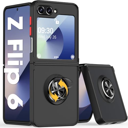 Migexxkj für Samsung Galaxy Z Flip 6 Hülle Matt mit Schutzfolie, Handyhülle für Samsung Galaxy Z Flip 6 mit 360° Magnetischer Drehbarer Ständer für Samsung Z Flip 6 5G Schutzhülle Case (Rot) von Migexxkj