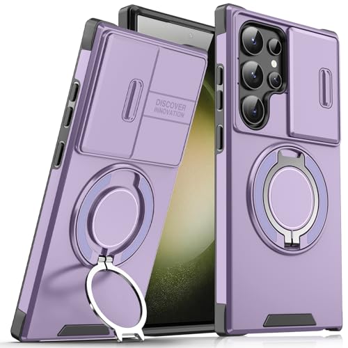 für Samsung Galaxy S23 Ultra Hülle mit Mag-Safe, S23 Ultra Hülle mit Magnetisch Ring Ständer Kameraschutz Case Schutzhülle Handytasche Handyhülle für Samsung S23 Ultra 5G (Lila) von Migexxkj