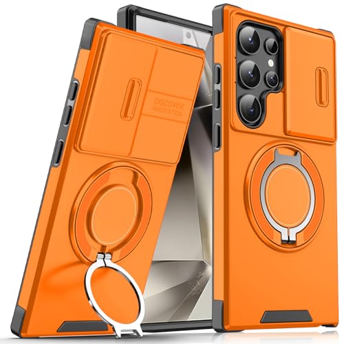 für Samsung Galaxy S24 Ultra Hülle mit Mag-Safe,S24 Ultra Hülle mit Magnetisch Ring Ständer Kameraschutz Case Schutzhülle Handytasche Handyhülle für Samsung S24 Ultra 5G (Orange) von Migexxkj