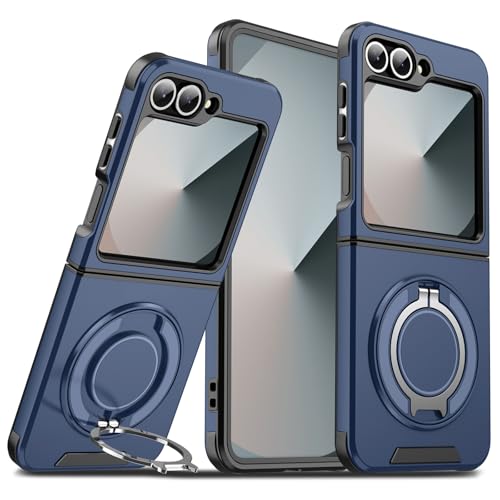 für Samsung Galaxy Z Flip 6 Hülle mit Mag-Safe, Z Flip 6 Hülle mit Magnetisch Ring Ständer Kameraschutz Case Schutzhülle Handytasche Handyhülle für Samsung Z Flip 6 5G (Blau) von Migexxkj