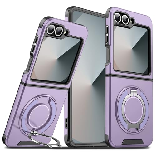 für Samsung Galaxy Z Flip 6 Hülle mit Mag-Safe, Z Flip 6 Hülle mit Magnetisch Ring Ständer Kameraschutz Case Schutzhülle Handytasche Handyhülle für Samsung Z Flip 6 5G (Lila) von Migexxkj