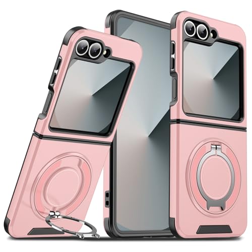 für Samsung Galaxy Z Flip 6 Hülle mit Mag-Safe, Z Flip 6 Hülle mit Magnetisch Ring Ständer Kameraschutz Case Schutzhülle Handytasche Handyhülle für Samsung Z Flip 6 5G (Rosa) von Migexxkj