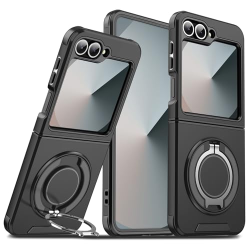 für Samsung Galaxy Z Flip 6 Hülle mit Mag-Safe, Z Flip 6 Hülle mit Magnetisch Ring Ständer Kameraschutz Case Schutzhülle Handytasche Handyhülle für Samsung Z Flip 6 5G (Schwarz) von Migexxkj