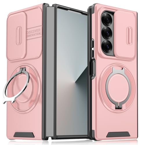 für Samsung Galaxy Z Fold 6 Hülle mit Mag-Safe, Z Fold 6 Hülle mit Magnetisch Ring Ständer Kameraschutz Case Schutzhülle Handytasche Handyhülle für Samsung Z Fold 6 5G (Rosa) von Migexxkj