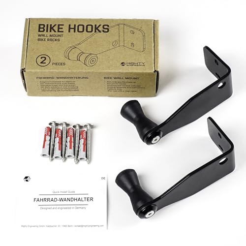 Mighty Engineering Bike Hooks – 2er-Set Wandhaken für vertikale Fahrradaufhängung, mit PU-Felgenschutz E-Bike geeignet von Mighty Engineering