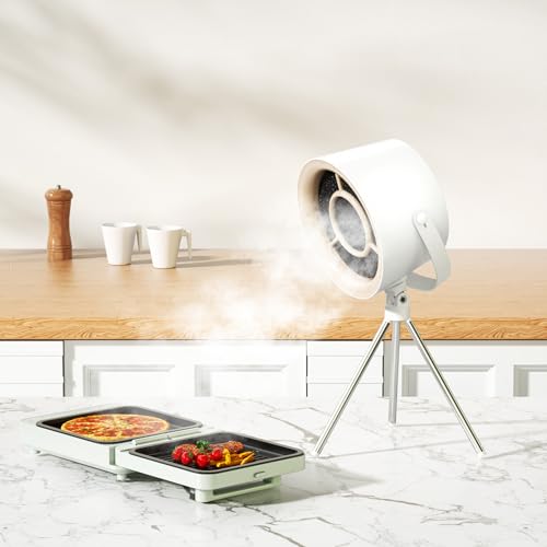Tragbare Abzugshaube, Dunstabzugshaube mit austauschbarem Filter, Desktop-Abzugshaube mit 3-Gang-Abluftventilator, Küchenentlüftung für BBQ, Kochen, Hot Pot (Klassisches Weiß) von Mihoho