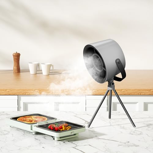 Tragbare Abzugshaube, Dunstabzugshaube mit austauschbarem Filter, Desktop-Abzugshaube mit 3-Windgeschwindigkeiten-Abluftventilator, Küchenentlüftung für BBQ, Kochen, Hot Pot (Premium Schwarz) von Mihoho