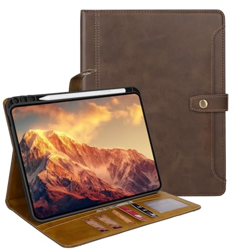 Miieadoo Schutzhülle für iPad 10. Generation 2022, 27,7 cm (11 Zoll), PU-Leder, iPad-Hülle mit Stifthalter, Kartenfächern, Smart Auto Sleep/Wake, Schutzhülle mit Standfunktion, Braun von Miieadoo