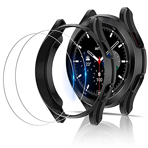 Miimall [2+2 Stück Kompatibel mit Samsung Galaxy Watch 4 Classic 46mm 42mm Hülle mit Glas Schutzfolie, Weiche TPU Schutzhülle Kratzfest Stoßfest Schutz Case für Galaxy Watch 4 Classic - Schwarz von Miimall