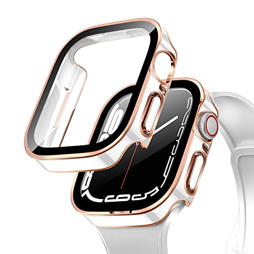 Miimall 2 Stück Hülle Kompatibel mit Apple Watch Series 6/SE/5/4 40mm Hülle mit Glas Displayschutz, Ultradünne PC Schutzhülle Vollschutz Kratzfest Schutz Case für iWatch 40mm - Weißes Roségold von Miimall