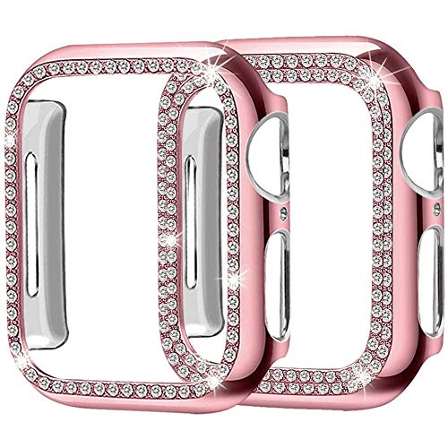 Miimall [2 Stück Kompatibel mit Apple Watch Series 3/2/1 38mm Hülle, Harter PC Schutzhülle mit Bling Diamant Stoßfest Kratzfest Gestell Bumper Case für Apple Watch Serie 3/2/1 - Rosa von Miimall