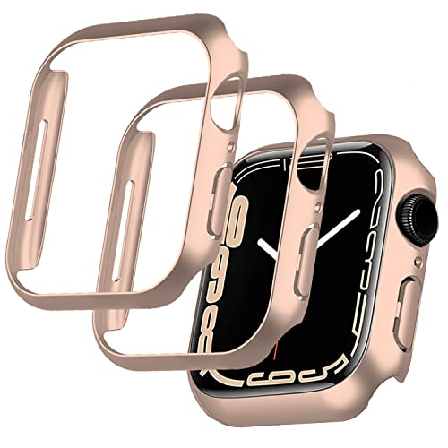 Miimall 2 Stück Kompatibel mit Apple Watch Series 8/7 41mm 45mm Hülle, [Kein Displayschutz] Harter PC Schutzrahmen Ultradünne Kratzfest Stoßfest Schutzhülle für Apple Watch Series 8/7 41mm - Roségold von Miimall