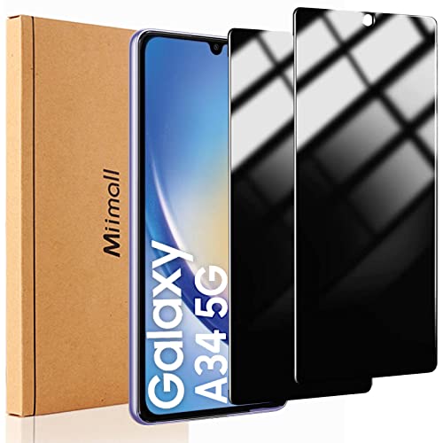 Miimall 2 Stück Schutzfolie Kompatibel mit Samsung Galaxy A34 5G Sichtschutz Schutzfolie, 9H Gehärtetes Glas Blickschutzfolie Anti-spy Privacy Folie für Samsung Galaxy A34 5G 2023 von Miimall