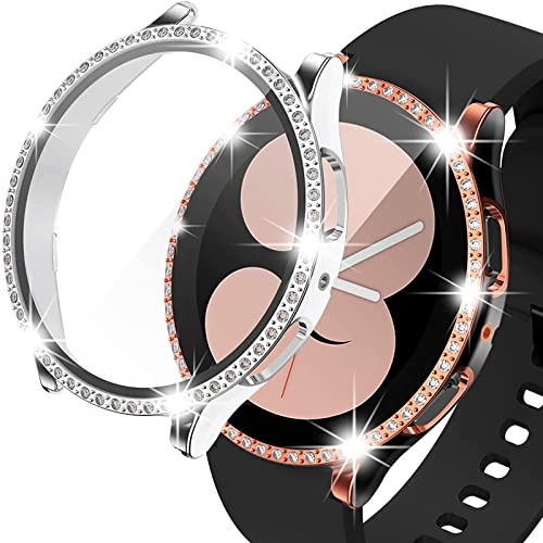 Miimall 2 Stück für Samsung Galaxy Watch 4 40mm 44mm Hülle mit Glas Displayschutz, Glitzer Strass Ultradünner PC Schutzrahmen Kratzfest Schutz Case für Galaxy Watch 4 40mm 44mm von Miimall