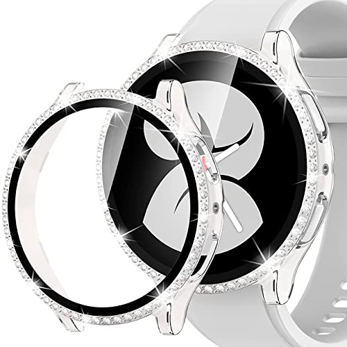 Miimall 2 Stück für Samsung Galaxy Watch 4 40mm 44mm Hülle mit Glas Displayschutz, Glitzer Strass Ultradünner PC Schutzrahmen Kratzfest Schutz Case für Galaxy Watch 4 40mm 44mm von Miimall